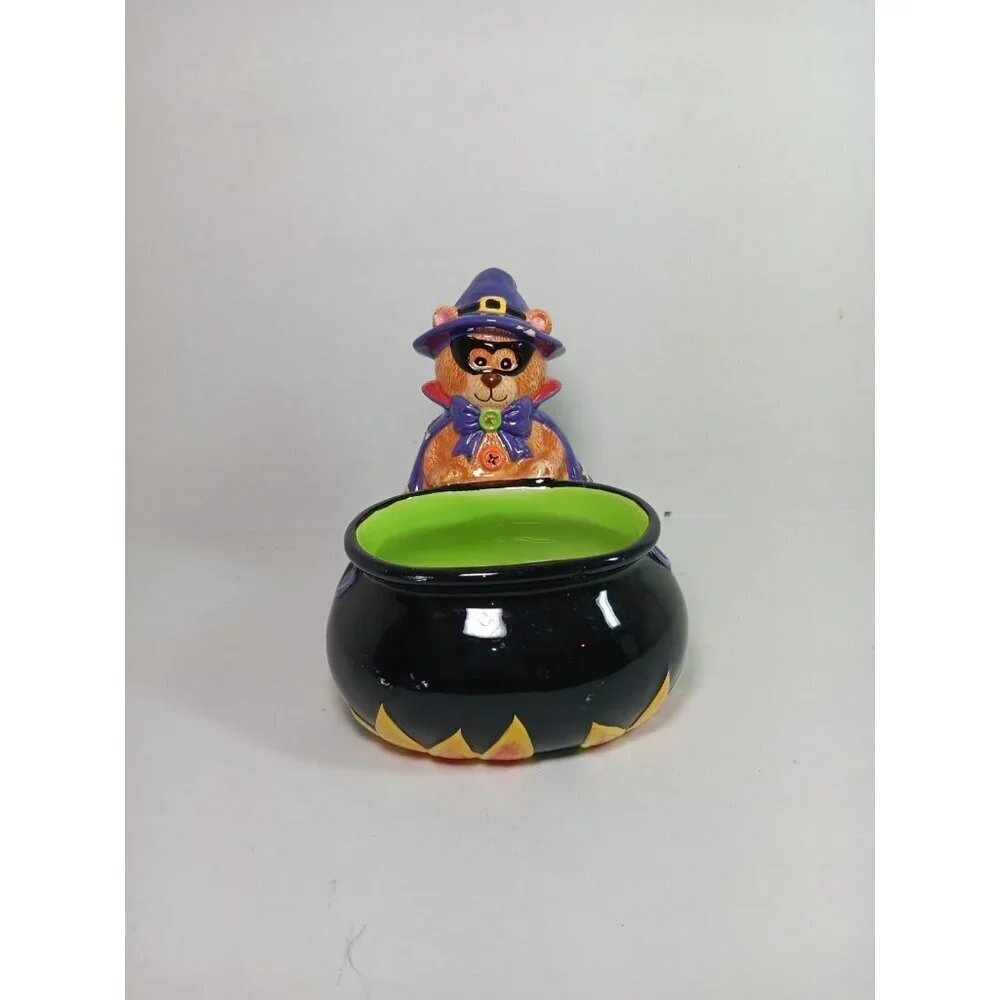 Vintage CKAO Ceramic Witch Bear With Cauldron Halloween Candy Dish